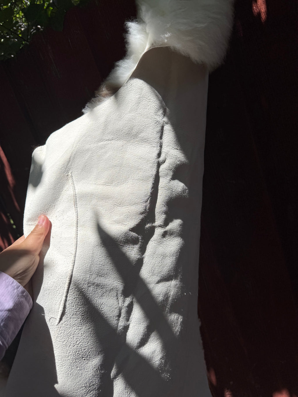 Short Wool Sheepskin N067 - 47" Natural White with Brown