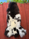 Long Wavy Wool Sheepskin - White with Dark Brown 37 x 21 in (#906)