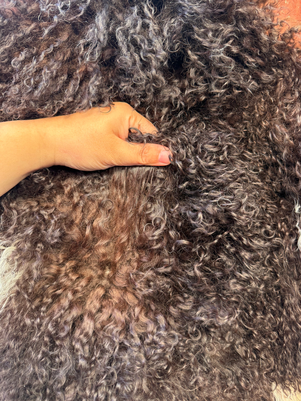 Long Wavy Wool Sheepskin - White with Dark Brown 37 x 21 in (#906)