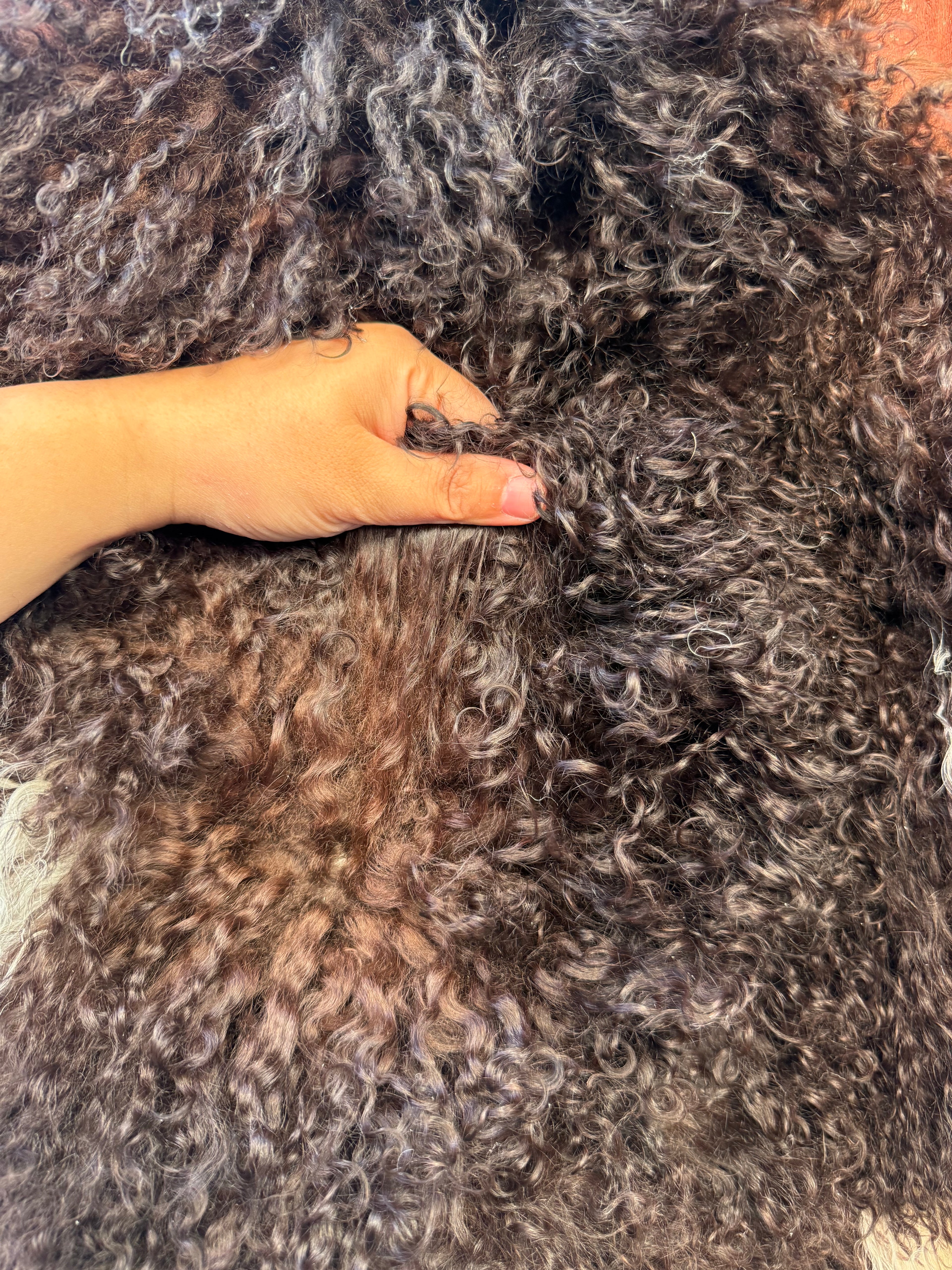 Long Wavy Wool Sheepskin N906 - 37" White with Dark Brown